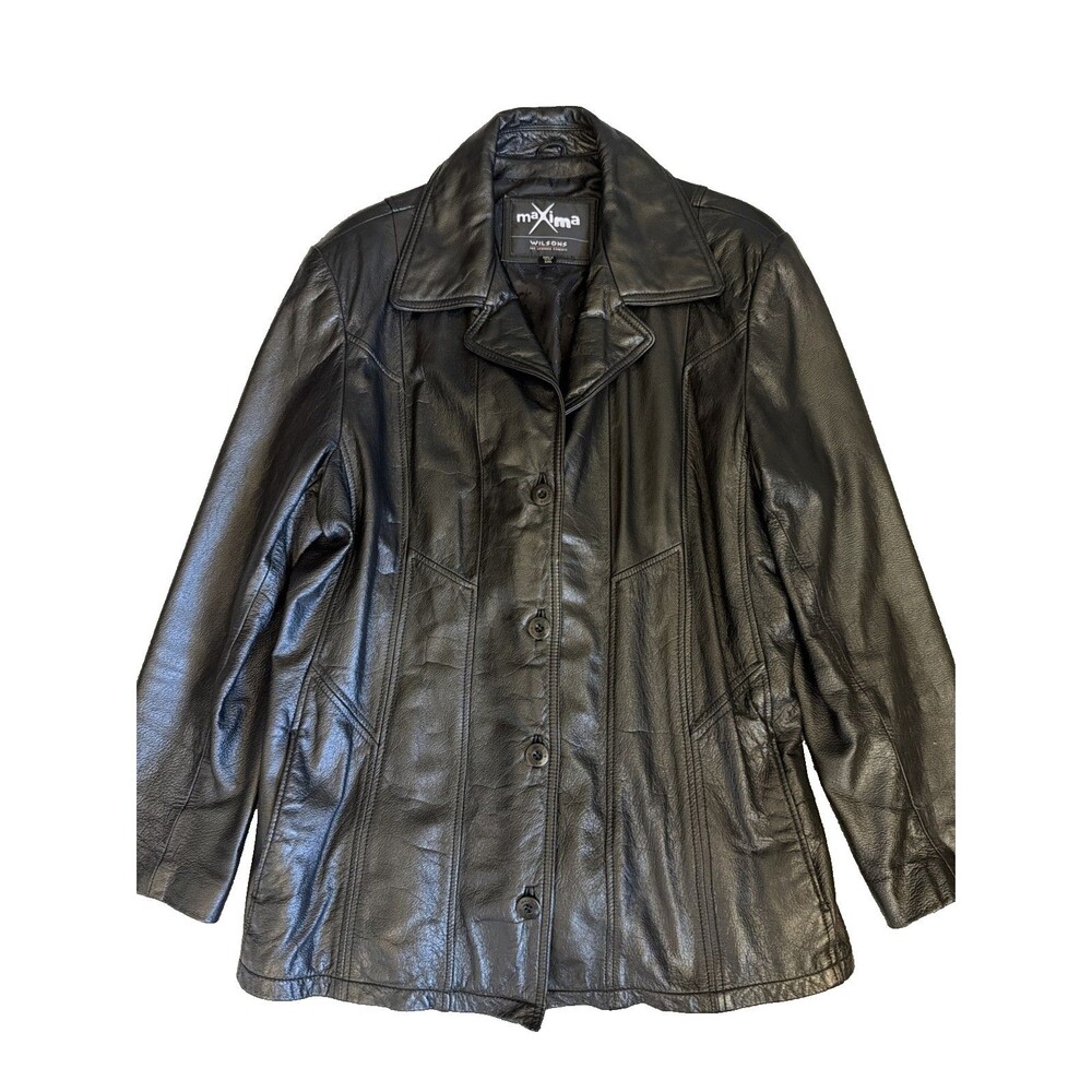 Maxima Wilsons Leather Black Leather Jacket Womens XXL Button Front Coat